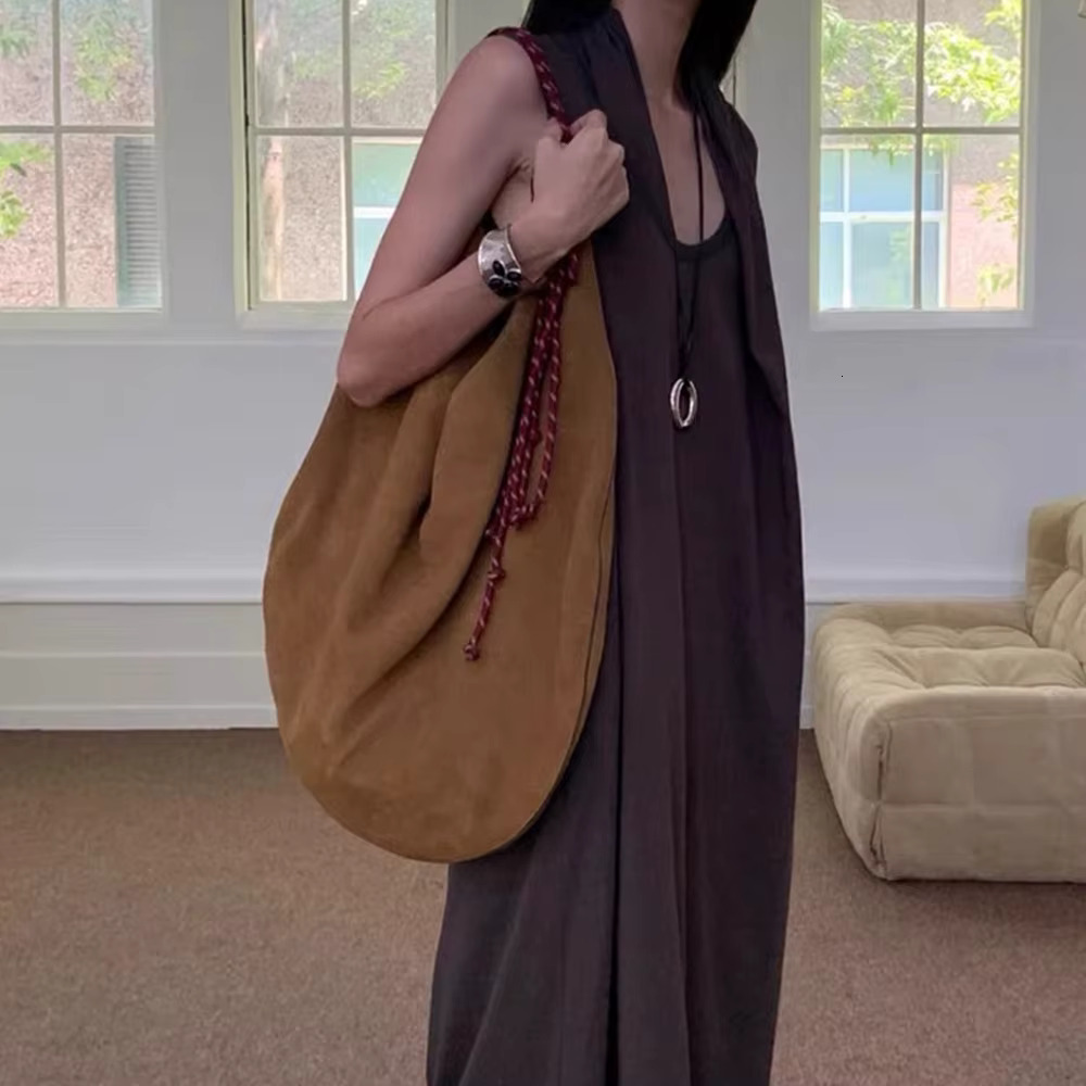 Half Moon Hobo Tote Bags for Faux Suede Shoulder Bag Rope Handle Women Designer Handbags 2025 New Large Shopper