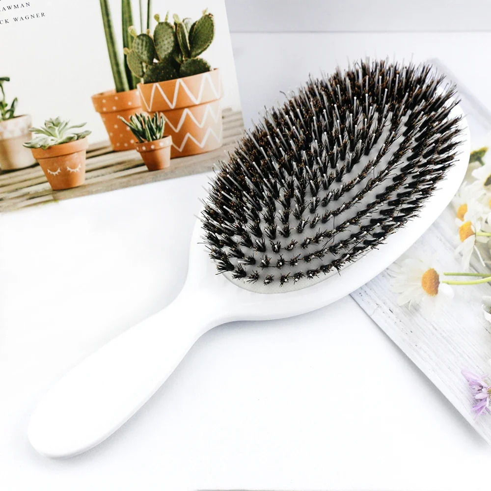 Boar Bristle Paddle Hair Brush Massage Comb Anti Static Detangling Hair Comb Scalp Care Massage Brush Barber Hairdressing Tools 250120