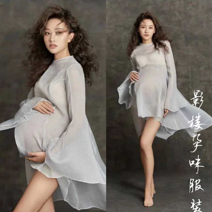 White chiffon summer maternity photography prop short skirt flash sleeves taking short skirts through pregnancy photos W250113 - view 6
