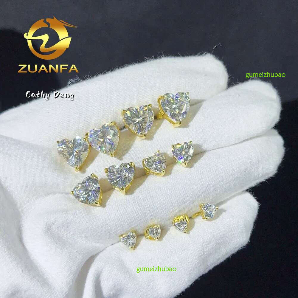Ready Shipping Bg Heart Shape Ear Ring Vvs Moissanite Stud Earrings Sterg Sier for Men Women Christmas Gift