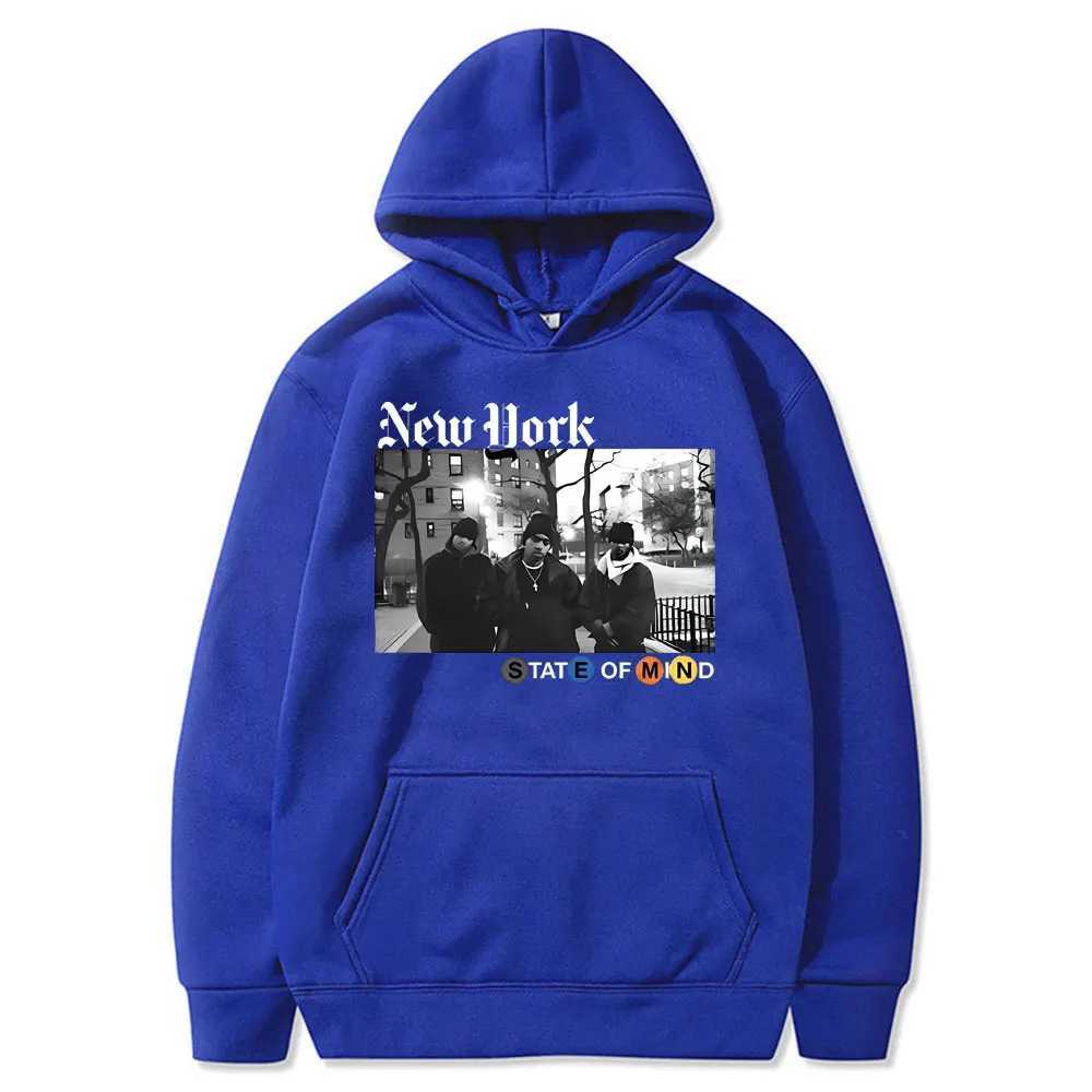 Rapper Nas N.Y. State of Mind Graphic Print Hoodie Men Hip Hop Fashion Vintage Hoodies Clothing Male Casual Oversized Sweatshirt X250125