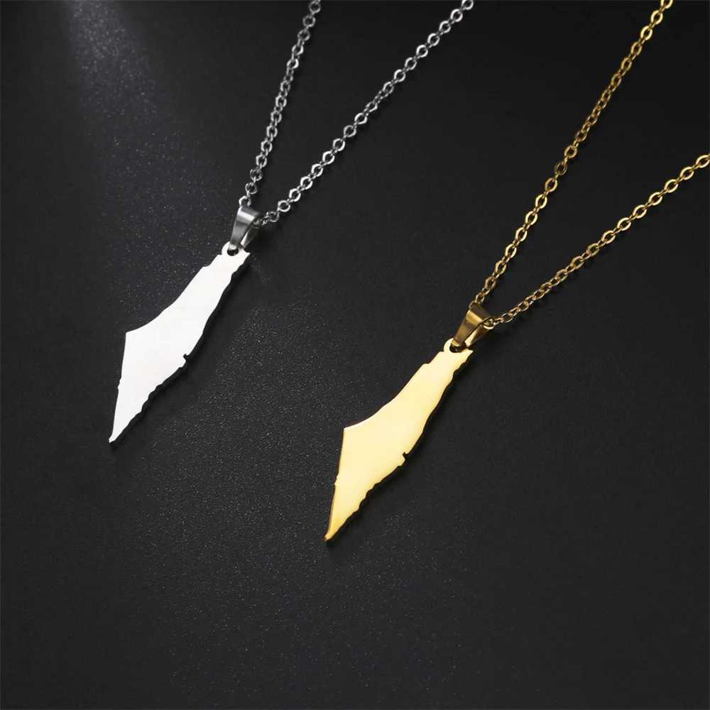 My Shape Palestine Arabic Pendant Necklaces for Women Men Country Geographic Charms Chain Choker Fashion Stainless Steel JewelryXJ250121