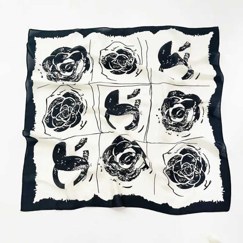 1pcs 70cmC Letter Rose Printed Silk Scarf Women Thin Silk Scarfs High-end Fashion Versatile Clothing Bags Headgear Square Scarf W250118