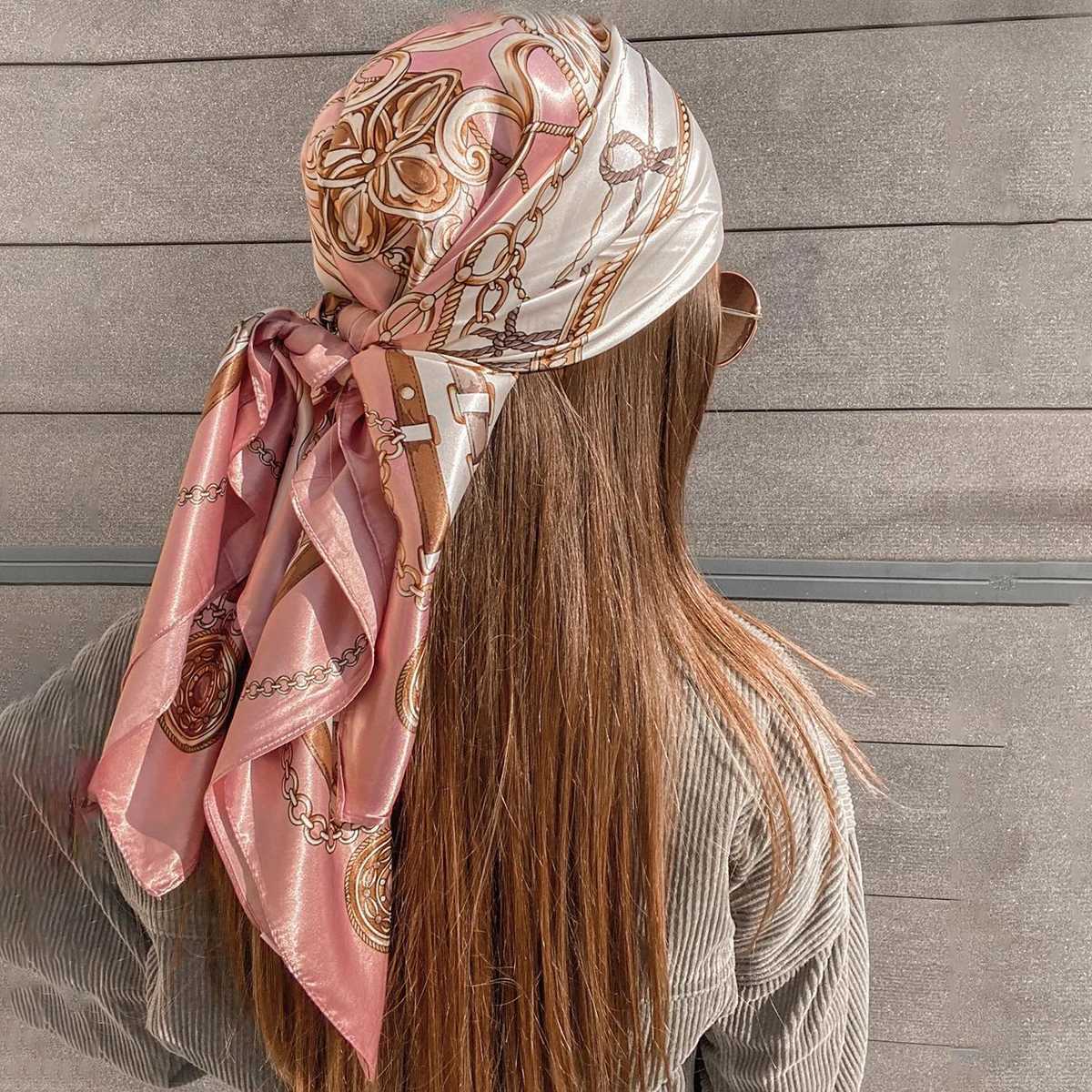 90*90cm Silk Scarf Scarftop Hears Women Seasons Hair Scarve Hijab Foulard Iuxe Bandana Femme Headscarf W250118