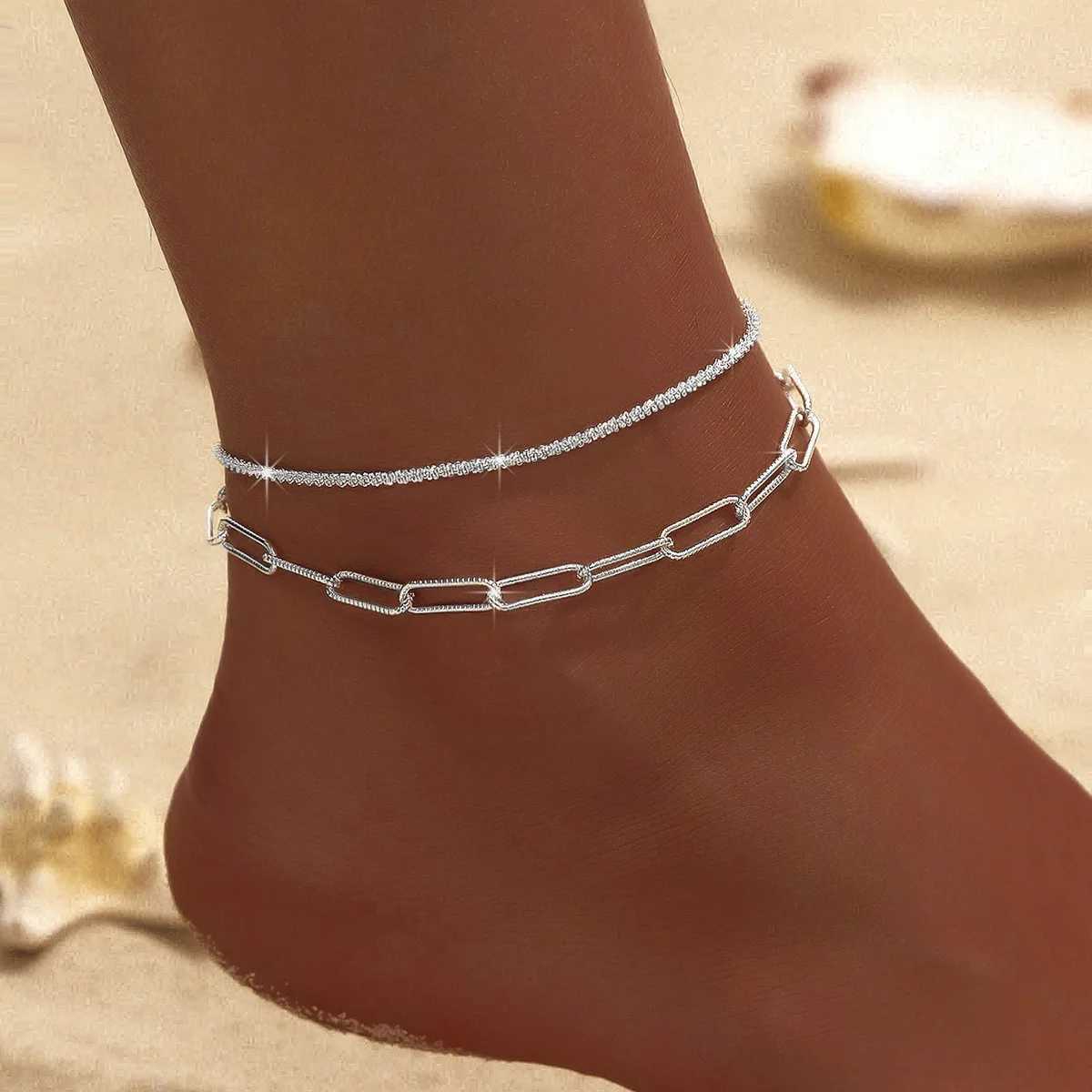 Fashionable Alloy Double Layer Versatile Cross Beach Pendant Anklet Elegant Light Luxury Sparkling JewelryXJ250121