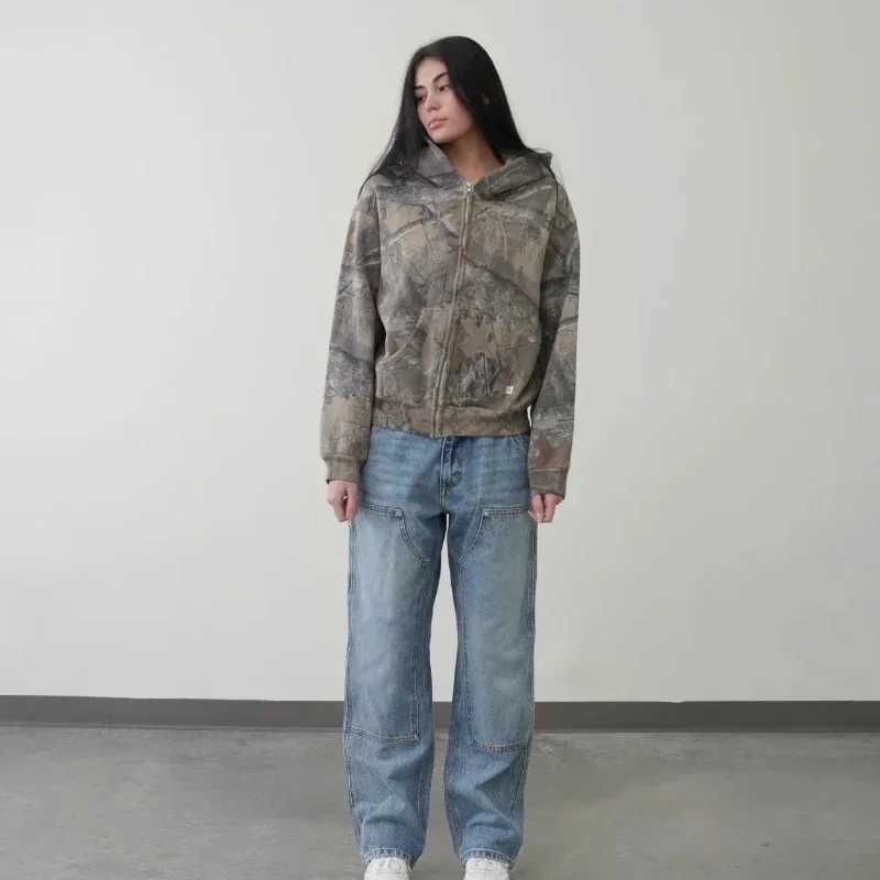 Y2K Retro zip up Hoodie Men Camouflage Pattern zipper Sweatshirt High Street Hip Hop Streetwear Oversized Unisex Camo Hoodie X250125
