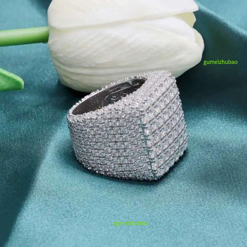 Custom Fine Hip Hop Iced Out Vvs Moissanite Ring Sterg Sier Full Men Hiphop Lab Dia