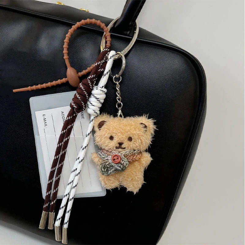 Cute Plush Bear Doll Hanging Decoration Mobile Phone Car Key Ring Keychain Puppy Pendant For Girls Women Gifts Bag Accessories 250122
