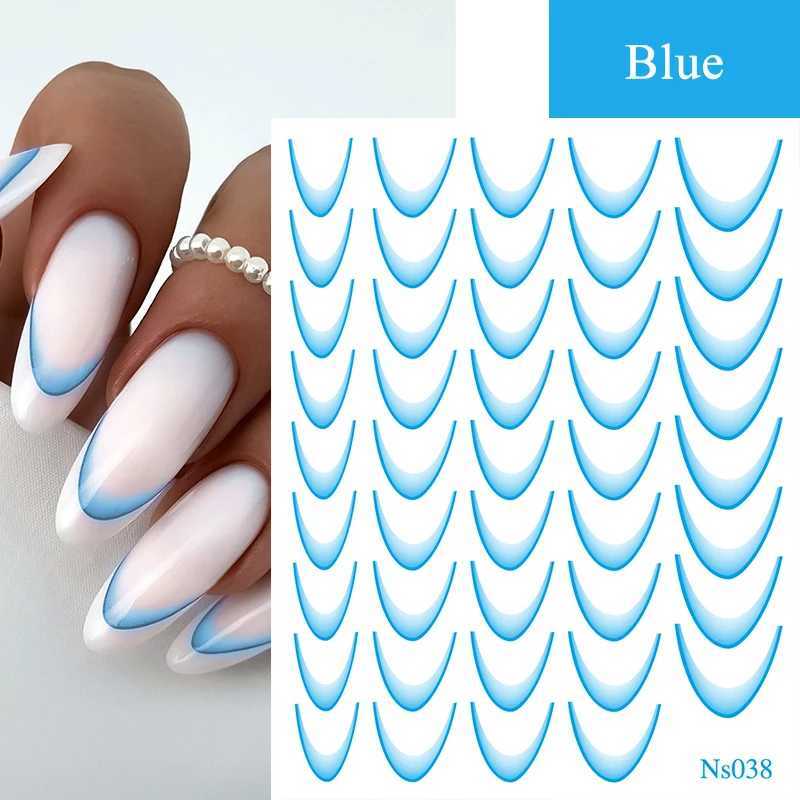 White French 3D Nail Stickers Manicure Gradient Line Flower Nail Art Designs Self-Adhesive Nail Tips Guides for DIY DecorationXJ250120