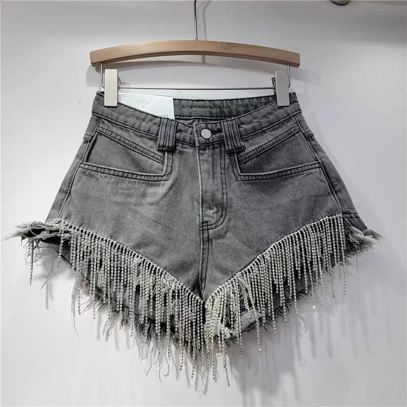 Summer pink denim shorts womens heavy industry rhinestone n sense high waist and thin fried street A-shaped pants 250122