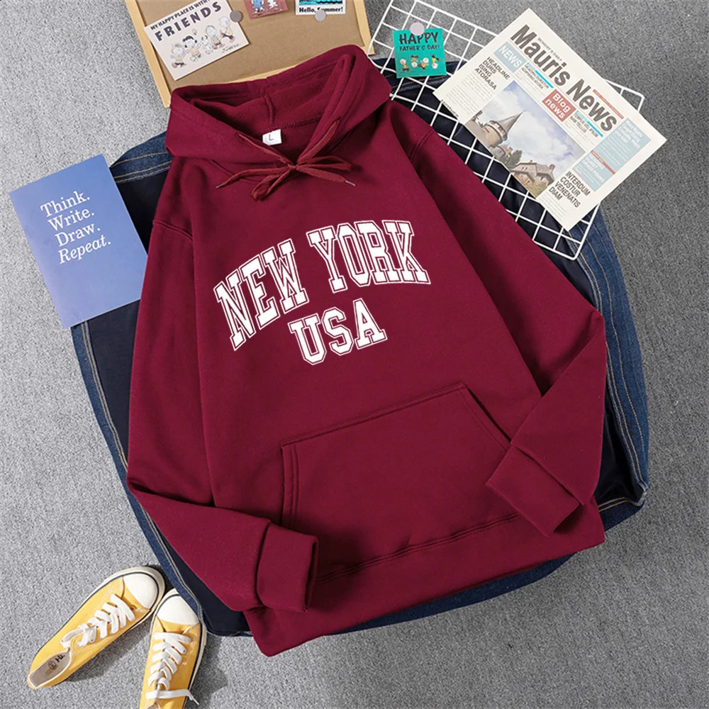 YORK USA Women Hoody Street Casual Loose Sweatshirt Autumn Fleece Hooded Hip Hop ONeck Clothing Female 250121