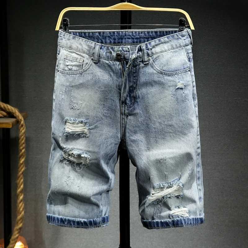 2025 New Blue Hole Denim Shorts Mens Summer Casual Jeans Shorts Large Size 28-36 38 40 W250319