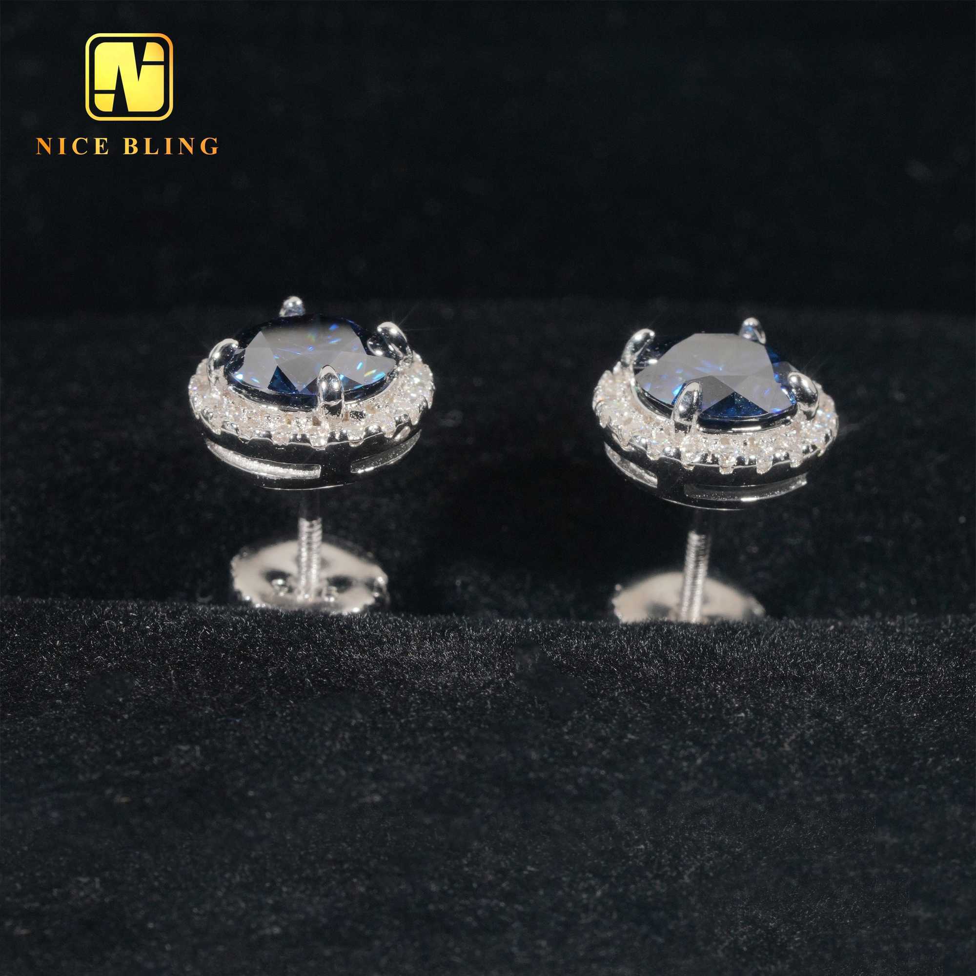 Shining Women Men Earrings 1.0ct Sterg Sier VVS Dia Emerald Green Moissanite Halo Ear Studs For Engagement Wedding