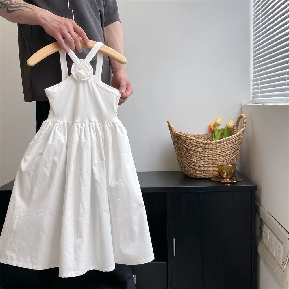 6870-1 Children Dress Summer Girls Small Suspender Dress French Childrens Sleeveless White Princess Dress 250120