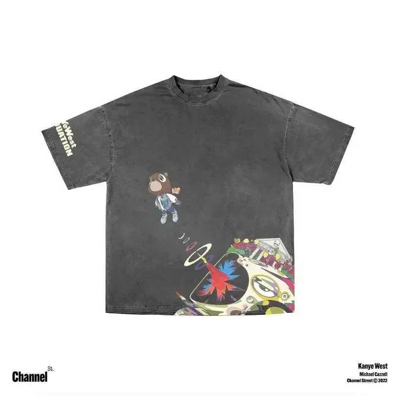 2024 Street Vintage Anime Print Washed Short Sleeve T-shirt Men Y2k Goth Harajuku Fashion Couple Casual Loose Sports T-shirt W250117