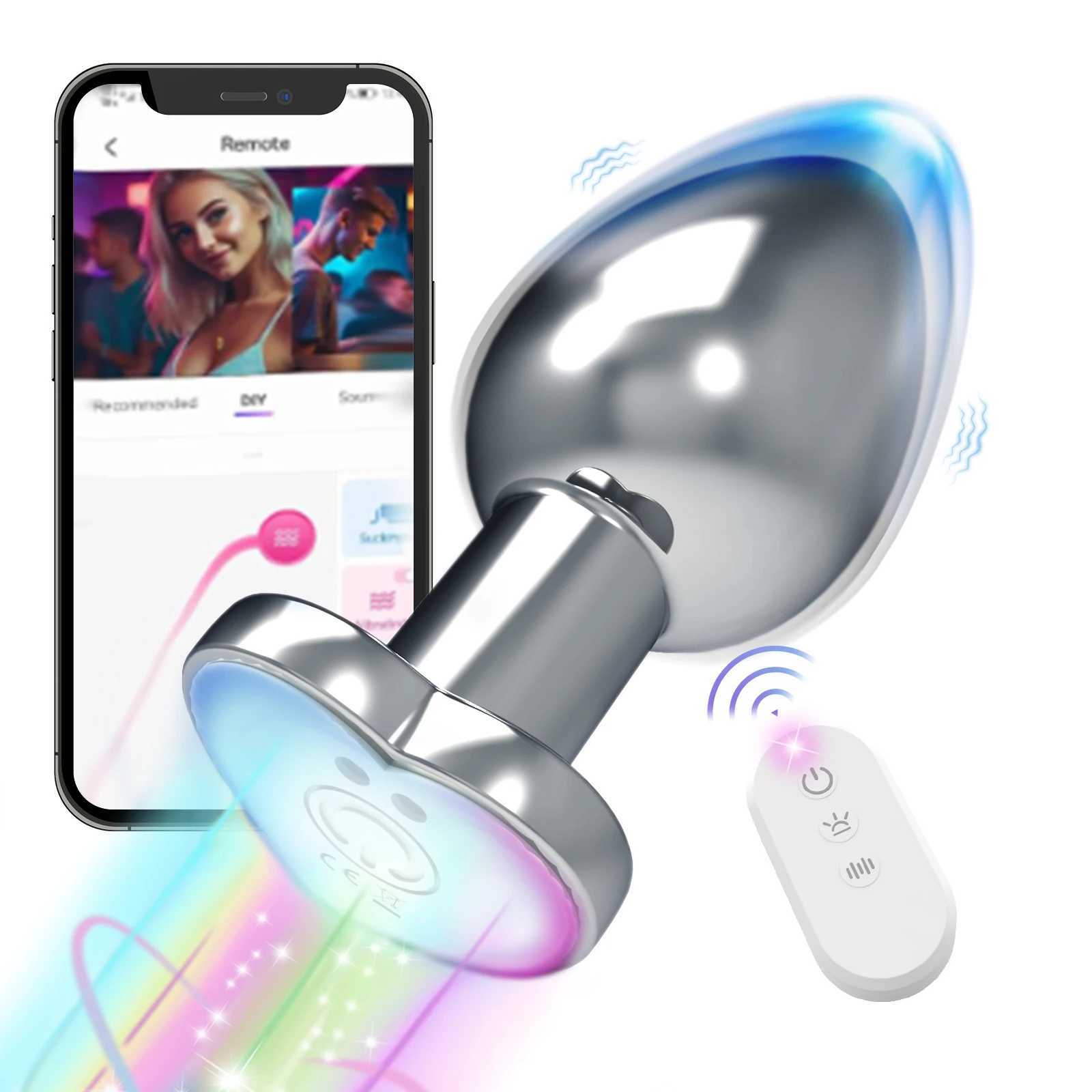 Glowing Vibrating Anal Plug RGB Light APP Control Anal Vibrator Bright Metal Butt Plug Bluetooth Vibration Dildo Adult Sex ToysXJ250121