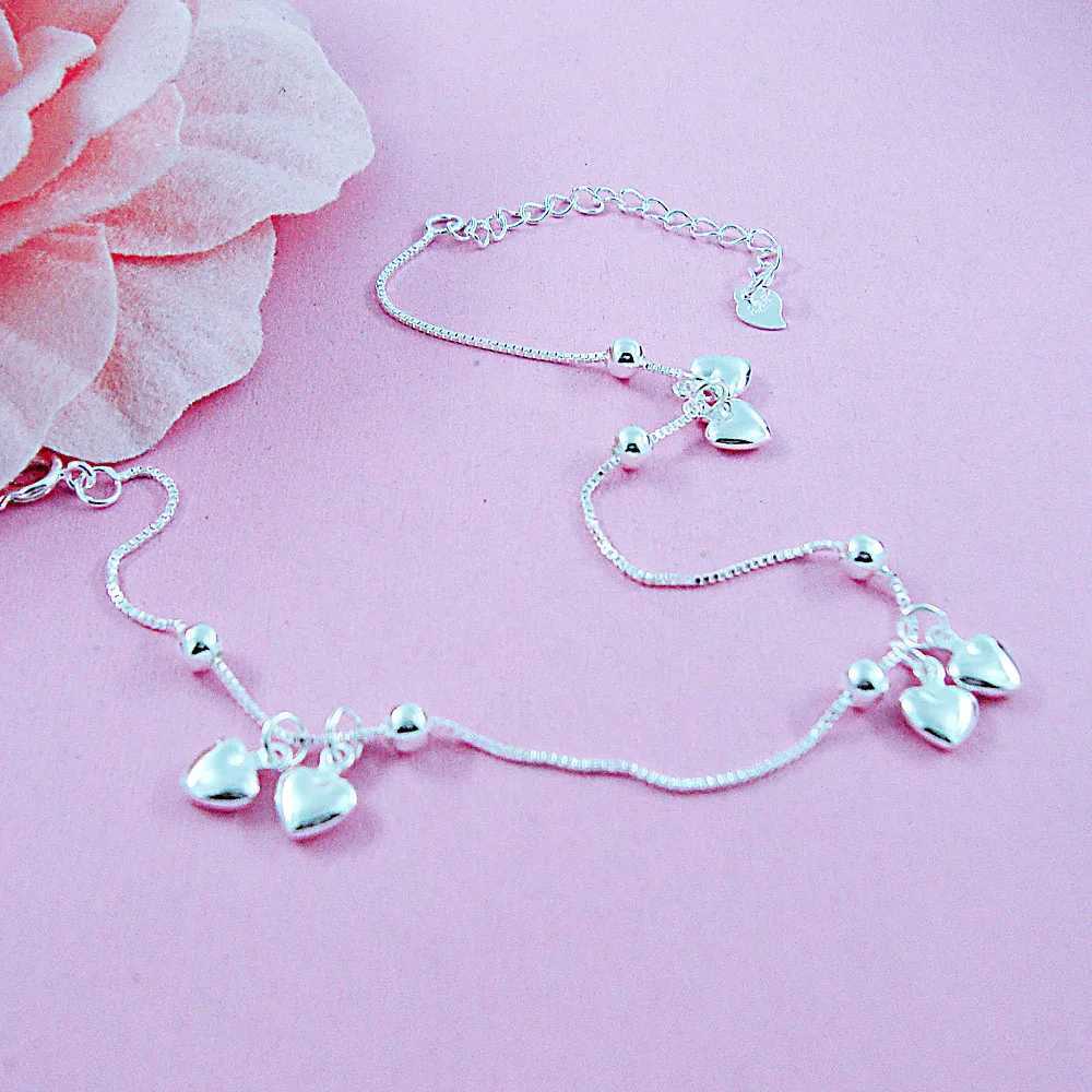 100% 925 Sterling Silver Heart Ankle Pendant Beaded Foot Jewelry Summer Beach On Foot Ankle Bracelets For Women Leg ChainXJ250121