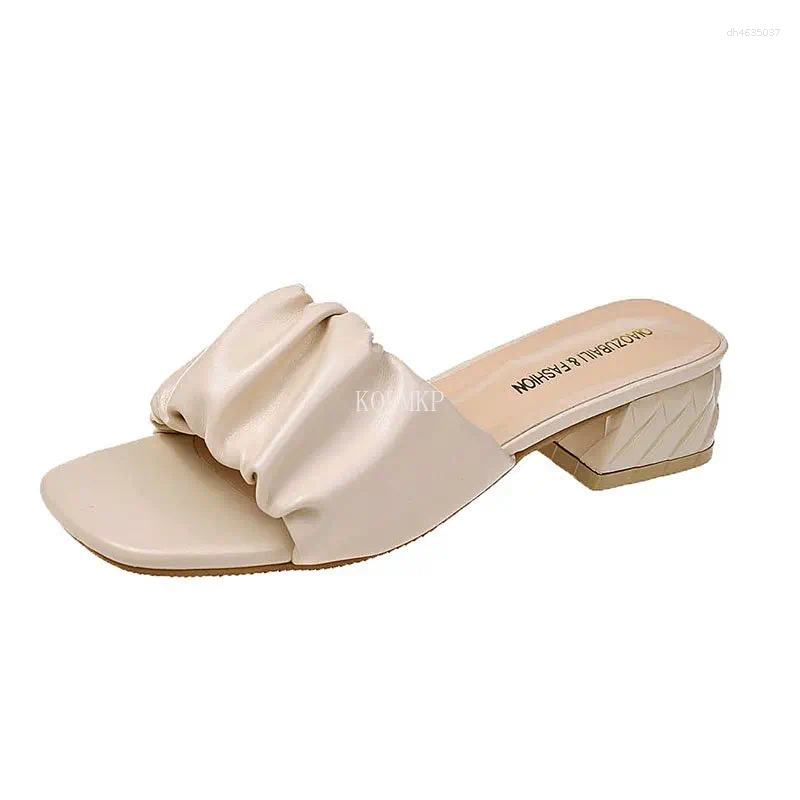 Sandals Summer Fashion High Heel Shoes Mules Women Square Head Slip On Flip ps Slipper 3.5CM Sandal Women's Shoe Solid Slide hurenlakeshoes