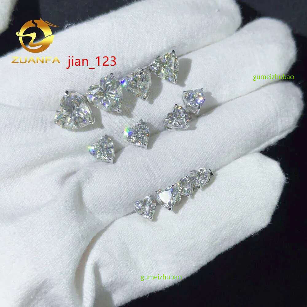 Ready Shipping Bg Heart Shape Ear Ring Vvs Moissanite Stud Earrings Sterg Sier for Men Women Christmas Gift
