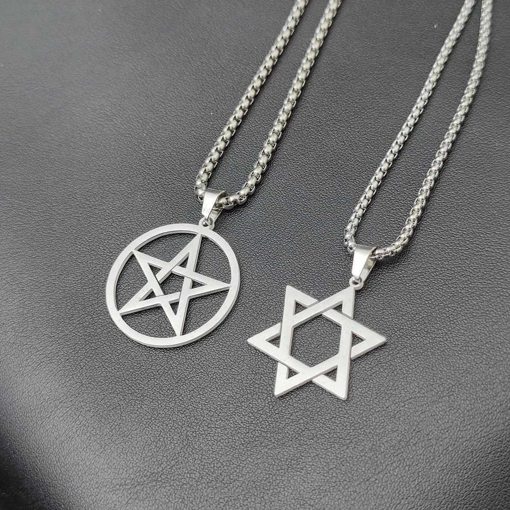 Classic Mens Star of David Pendant Necklace in Black Gold Silver Color Stainless Steel Israel Je Jewelry Free Chain 24 inchXJ250121