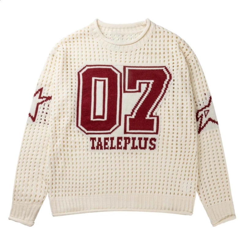 Y2K Retro Sweater Openwork Jersey Knit Digital Jacquard Pattern Streetwear Harajuku Vintage Classic Sportswear Unisex Pullover 250122