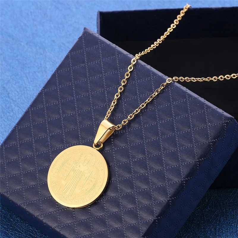 Religious San Benito Medal Pendant Stainless Steel Chain Silver Color Cross Jesus Saint Benedict Necklaces for Women Men JewelryXJ250121