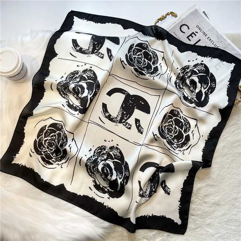 1pcs 70cmC Letter Rose Printed Silk Scarf Women Thin Silk Scarfs High-end Fashion Versatile Clothing Bags Headgear Square Scarf W250118