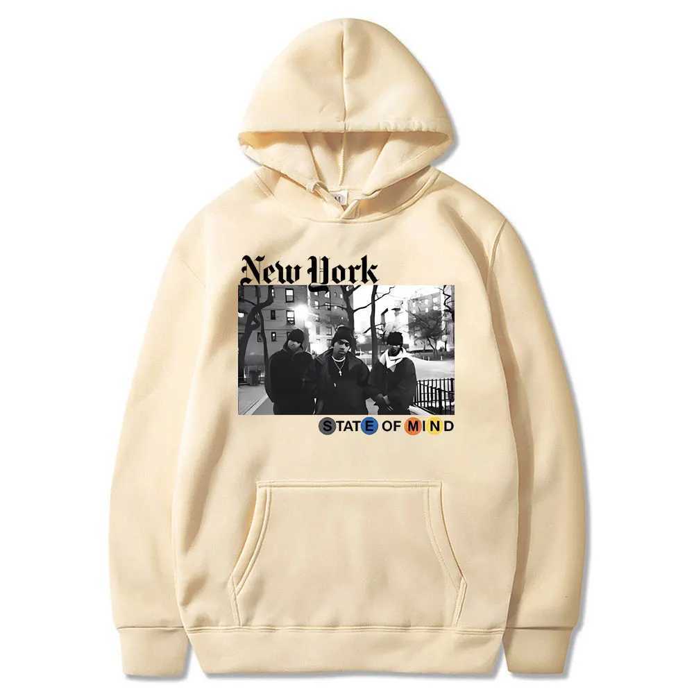 Rapper Nas N.Y. State of Mind Graphic Print Hoodie Men Hip Hop Fashion Vintage Hoodies Clothing Male Casual Oversized Sweatshirt X250125