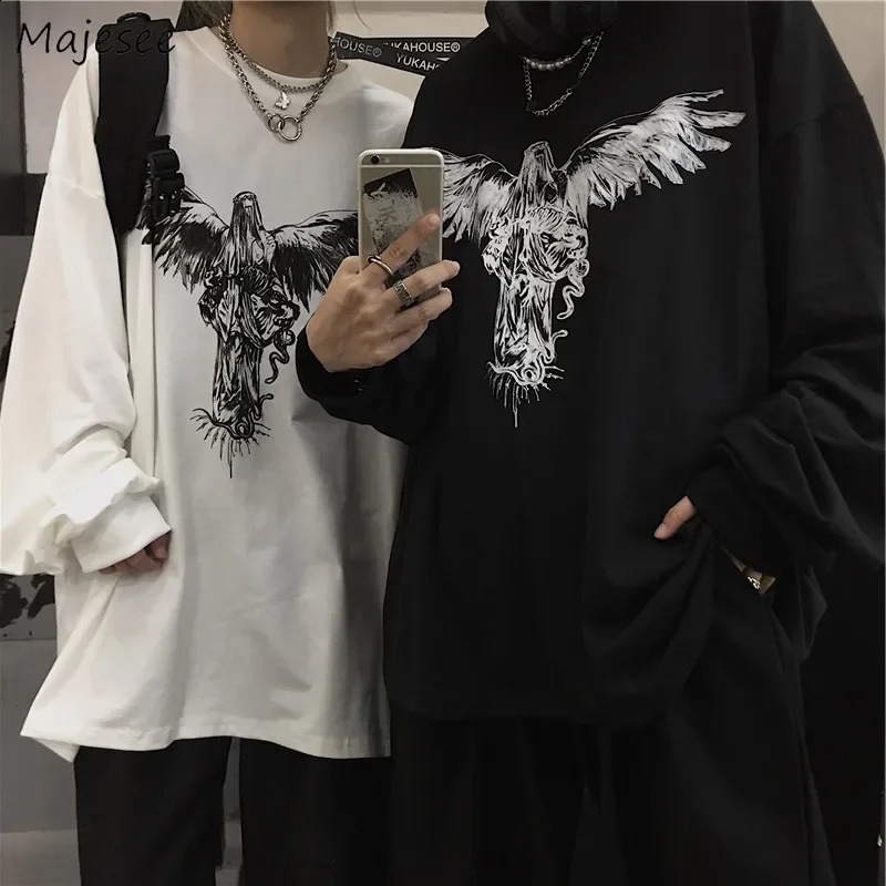 Mens long sleeved T-shirt unisex printed Hip pop street bag retro T-shirt gothic casual mens Y2k street top 250117