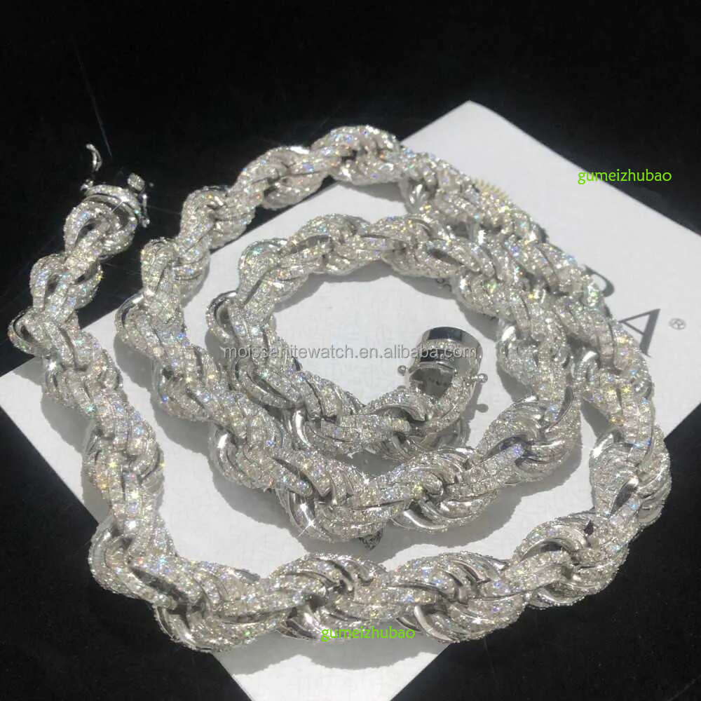 Twisted Moissanite S 10k 14k Solid Gold Hip Hop Men Jewelry Cuban Necklace Iced Out Vvs Dia Rope Chain