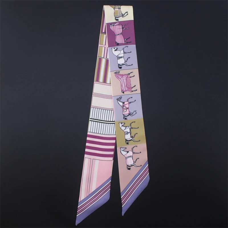 Horse Pattern New Arrival Print La Silk Feeling Riband Scarves Bags Scarf Small Ribbon Hair Band Bandeaus Clothing Match W250118