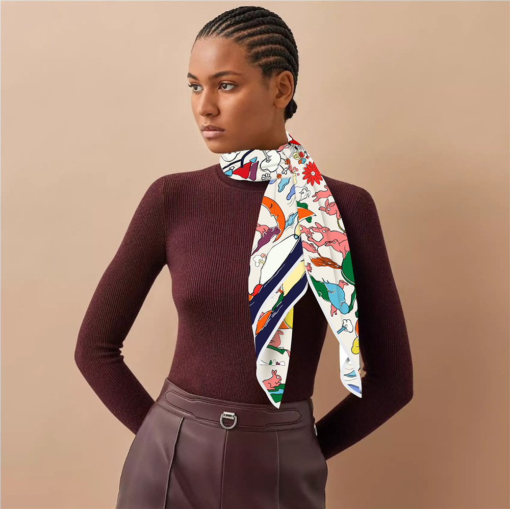 Summer Spring Twill Silk Scarf 90CM Hair Square Shawls Bag Belt Bandanas Tops Summer Decoration Foulard Femme 90cm Spring Accessories Mother Day Gift
