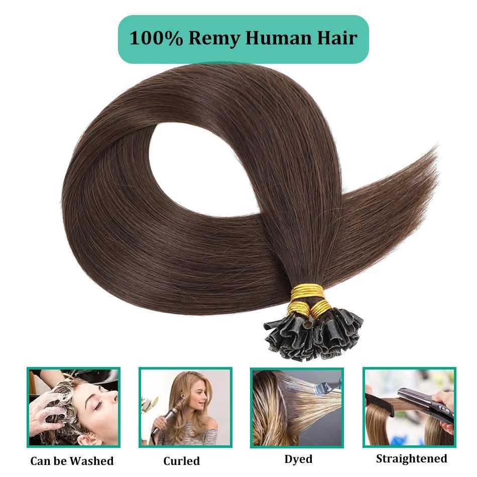 U-shaped pointed hair extensions human hair dark brown UTips hot fusion Remy hair extensions brown blonde highlights U-shaped pointed hair W250113