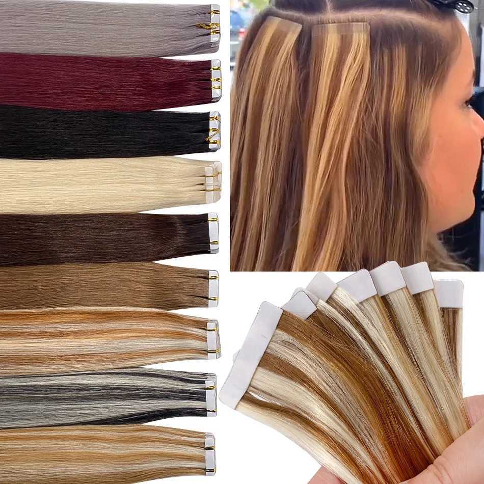 Adhesive tape for hair extension straight hair 40 pieces/pack European Remy straight invisible tape adhesive hair extension W250113