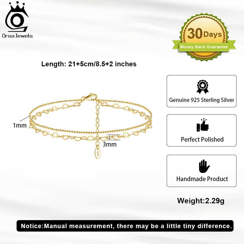 ORSA JEWELS 14K Gold Double Layer Chain Anklet Adjustable Summer 925 Silver Bead Ball Chain Anklets for Wen Jewelry SA66 X250125