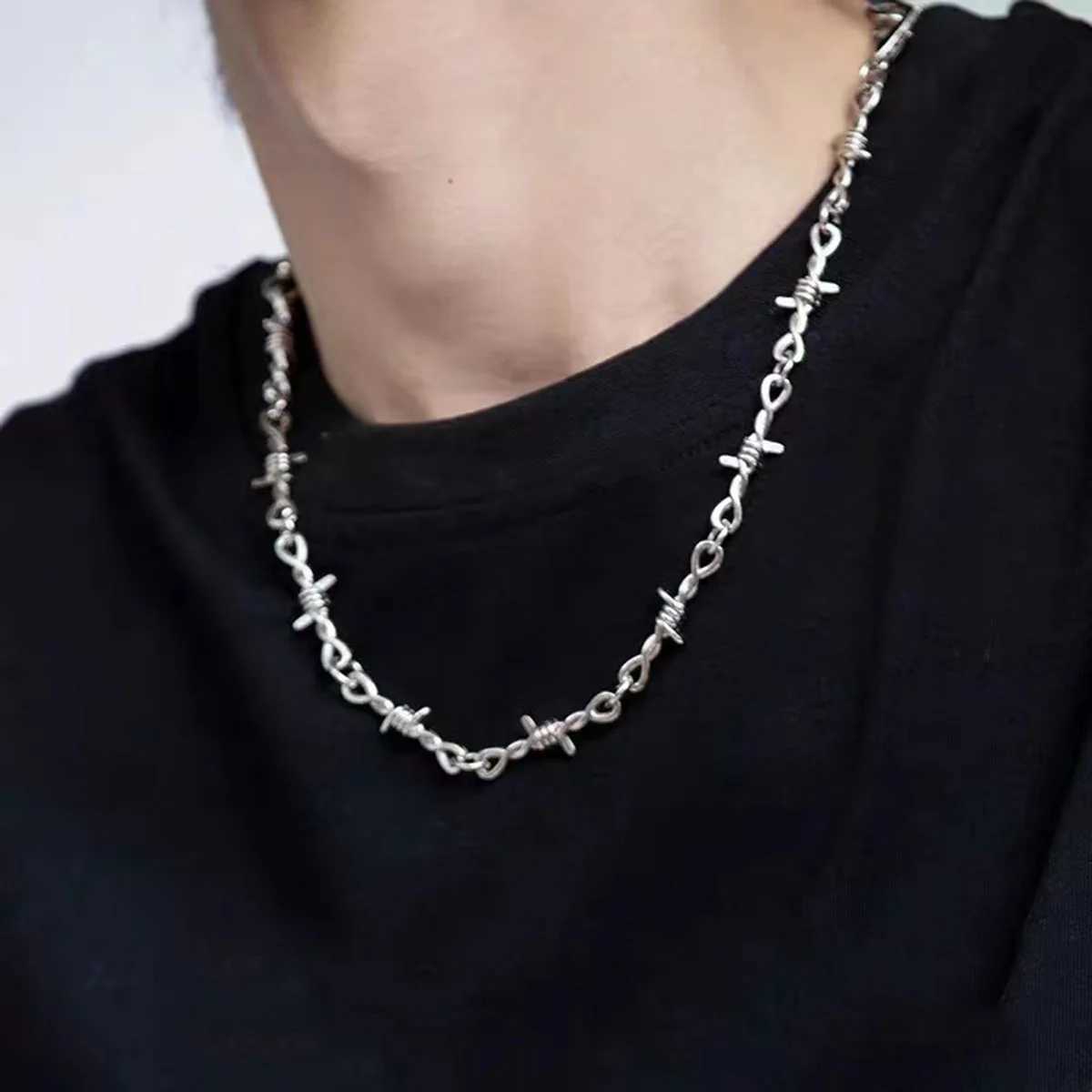 Punk Thorns Chain Necklace for Men Streetwear Barbed Wire Brambles Boys Hip Hop Harajuku Party Halloween Jewelry XJ250708