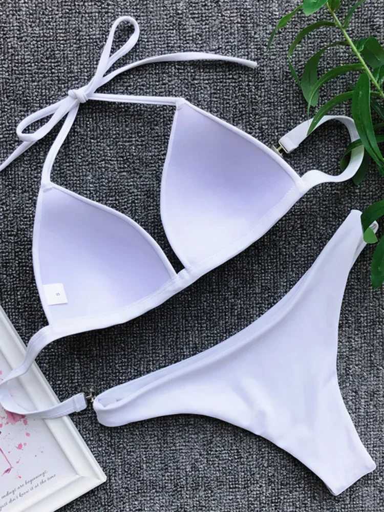 2025 Halter Bra Cup Bikini Sexy Swimsuit Female White Swimwear Women Push up Bikini set Brazilian Bathing Suit Bandeau Swim suitXJ250117