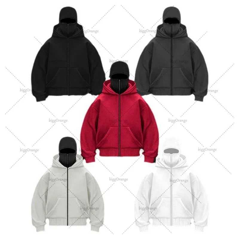 Hip Hop Punk Solid Color Double Hat Zipper Hoodie High Street Streetwear Jacket Men Personalized Splicing Oversized Sweatshirt X250125