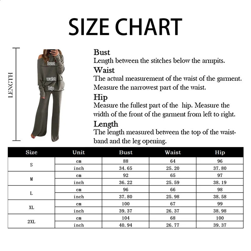 2pcs Autumn Winter Pant Suit Outfits Knitted Pullover off shoulder Top Wide Leg Pants Twopiece Set Women Tracksuits 250114Z