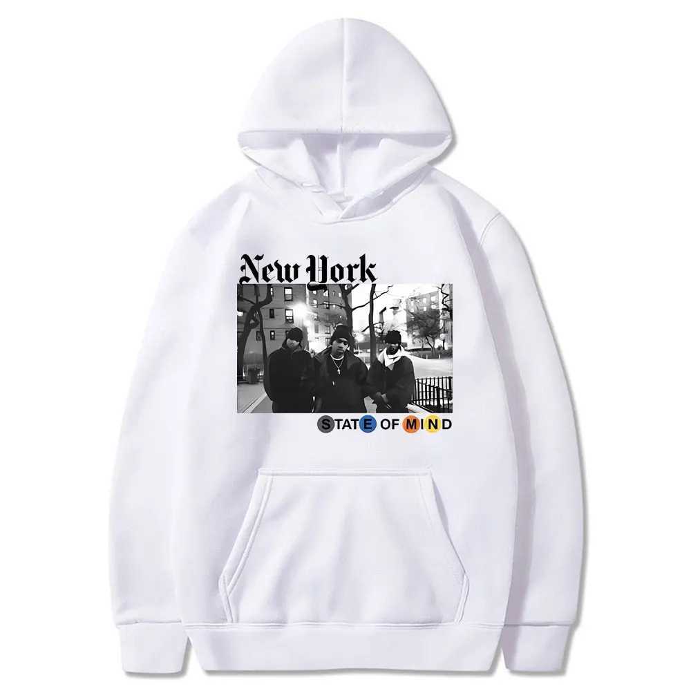 Rapper Nas N.Y. State of Mind Graphic Print Hoodie Men Hip Hop Fashion Vintage Hoodies Clothing Male Casual Oversized Sweatshirt X250125