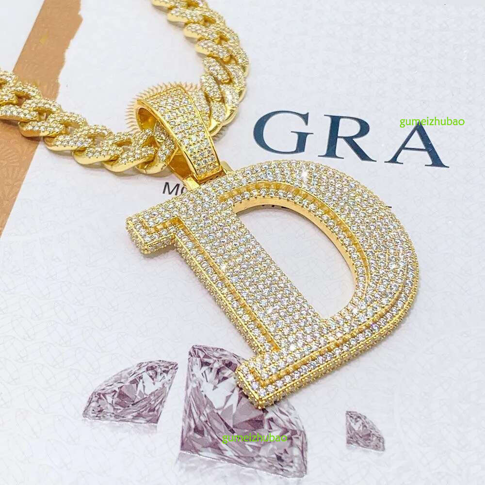 A-Z Sterg Sier Shiny Moissanite Letter Pendant with 3mm 24inch Rope Chain Jewelry for Men Women Nice Gift