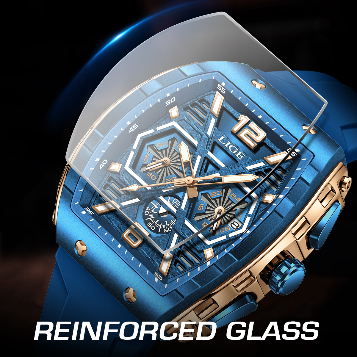 LIGE new men's quartz watch multifunctional waterproof calendar night light watch fashionable high-end sports watch