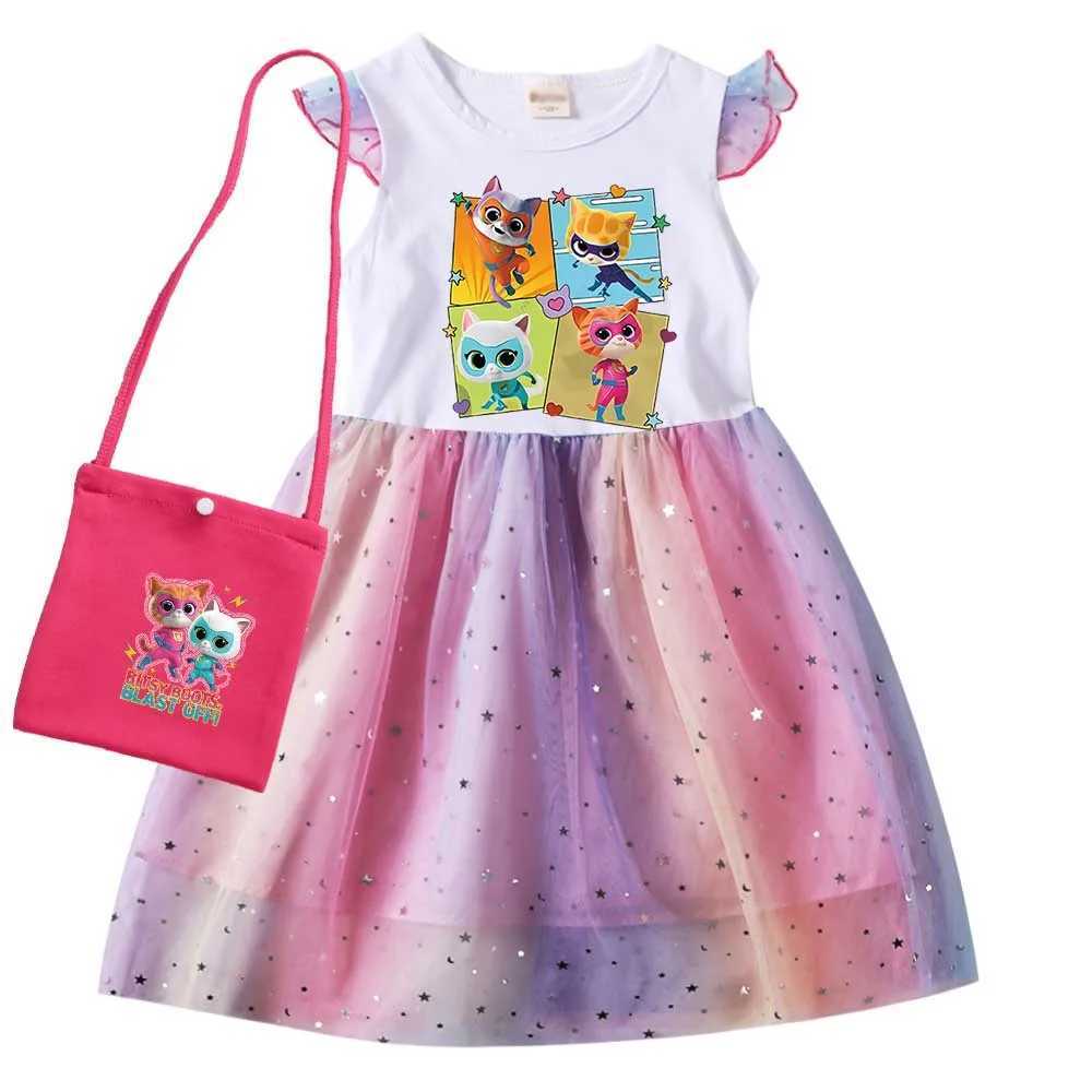 kids SuperKitties Costume kids Cosplay Super Kitties clothes for Girls Flying Sleeves A-Line Dress with Bag and Headband X250125