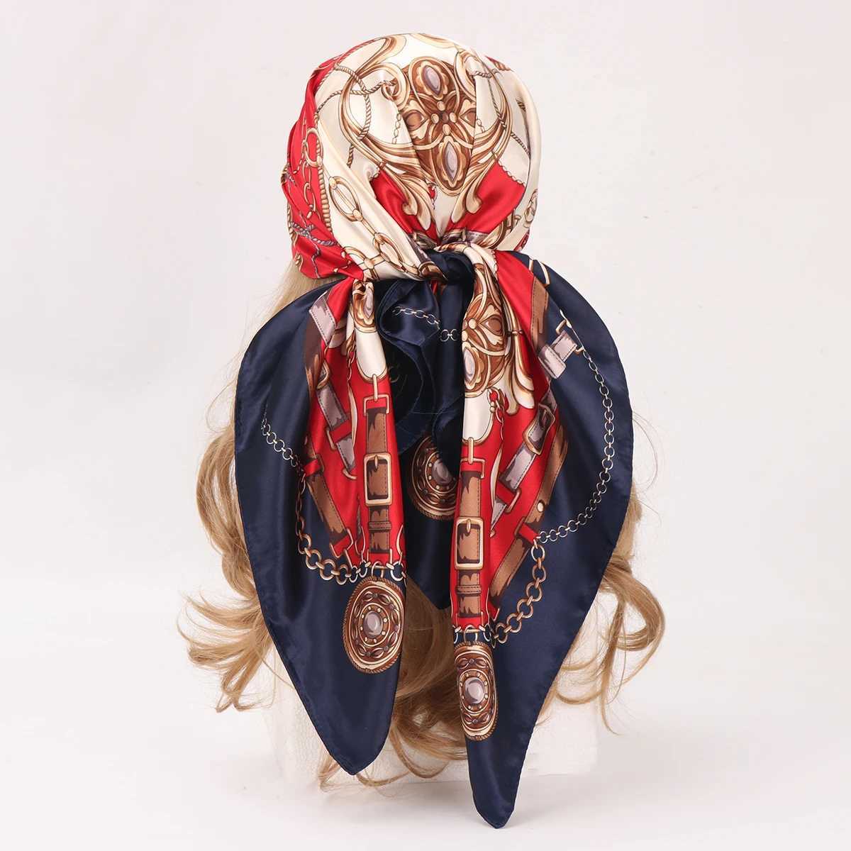 90*90cm Silk Scarf Scarftop Hears Women Seasons Hair Scarve Hijab Foulard Iuxe Bandana Femme Headscarf W250118