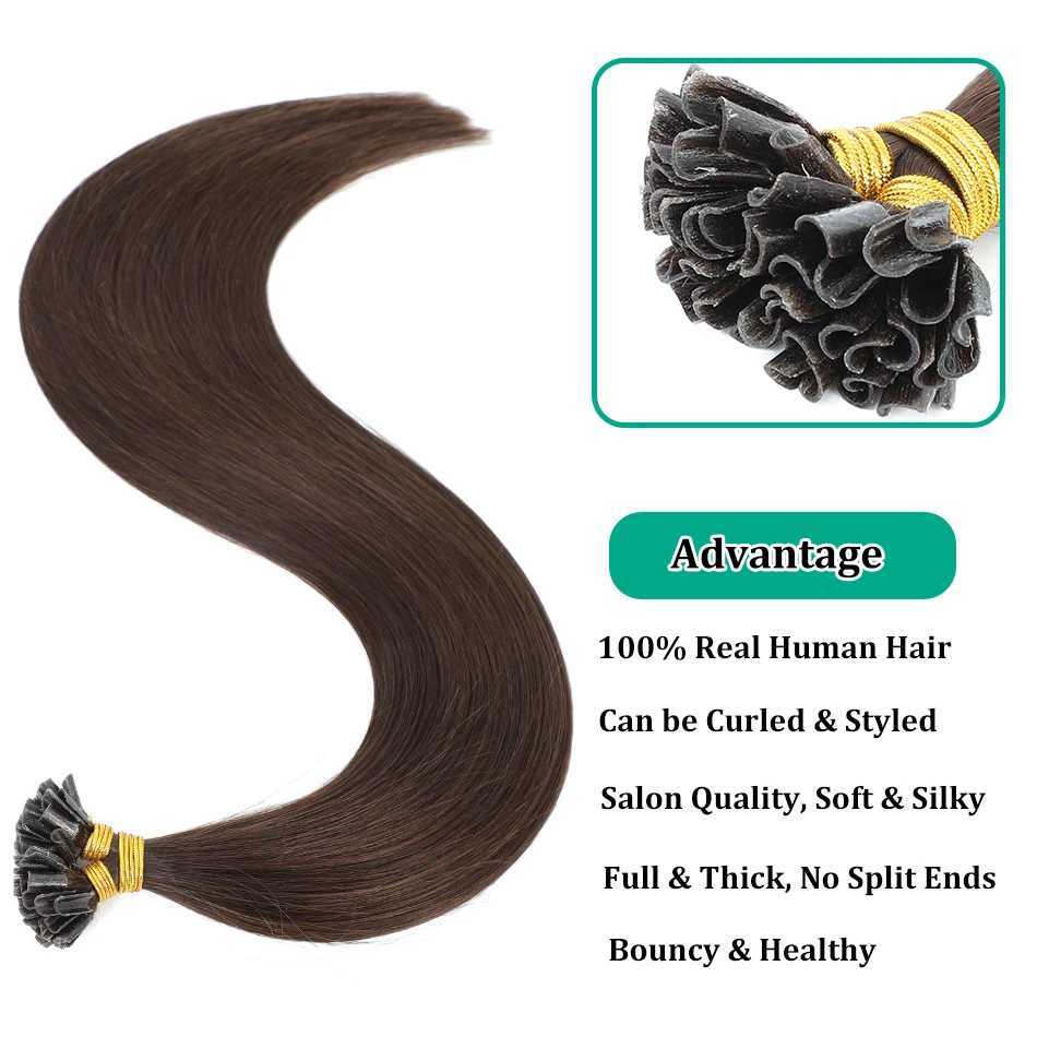 U-shaped pointed hair extensions human hair dark brown UTips hot fusion Remy hair extensions brown blonde highlights U-shaped pointed hair W250113