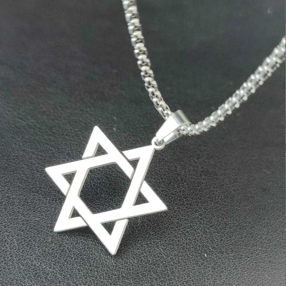 Classic Mens Star of David Pendant Necklace in Black Gold Silver Color Stainless Steel Israel Je Jewelry Free Chain 24 inchXJ250121