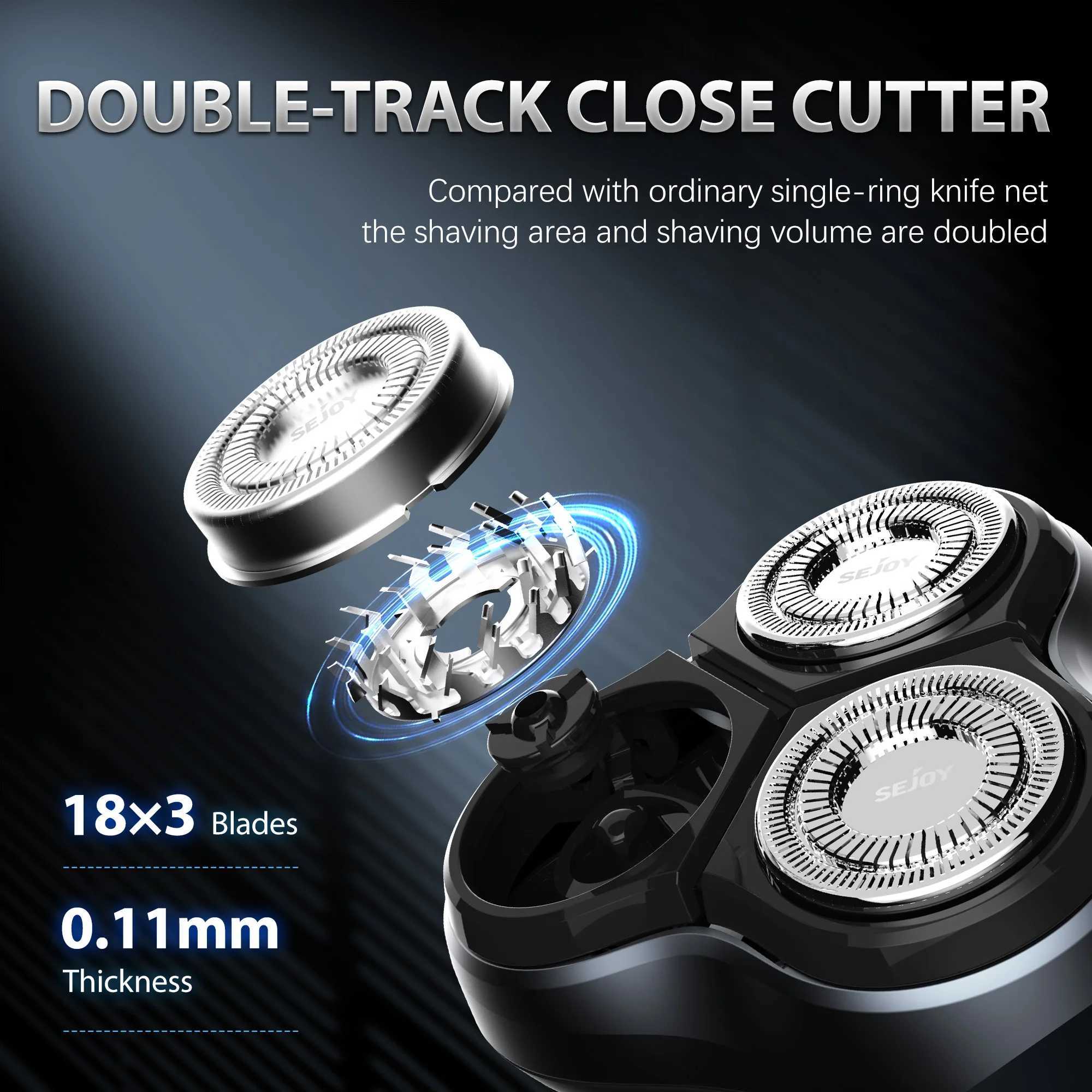 Sejoy 5W electric rotary shaver rechargeable hair trimmer with 3D floating 2-in-1 shaver beard trimmerW250117