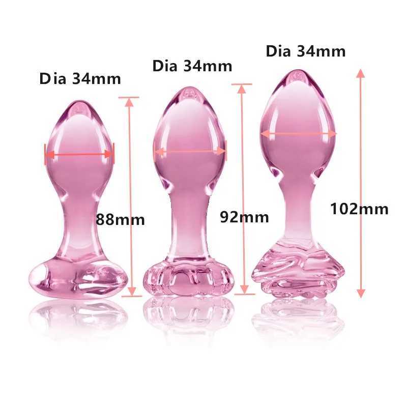 Small Pink Glass Butt Plug Crystal Huge Ball Anal Beads Fake Penis Heart Rose Glass Anus Dildo Set Adult Masturbation ToyXJ250121