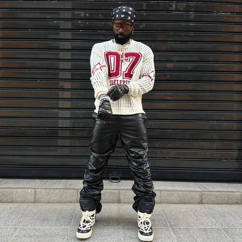 Y2K Retro Sweater Openwork Jersey Knit Digital Jacquard Pattern Streetwear Harajuku Vintage Classic Sportswear Unisex Pullover 250122