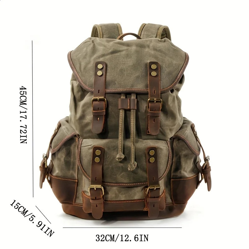Outdoor retro backpack Leisure student backpack Large capacity travel backpack canvas patchwork leather hiking bag 250120